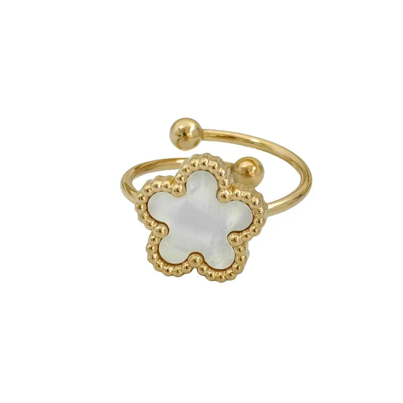 Silver Color Clover Ring for Women Girls Gifts High Quality Stainless Steel Luxury Five-leaf Flower Open Rings Party Jewelry