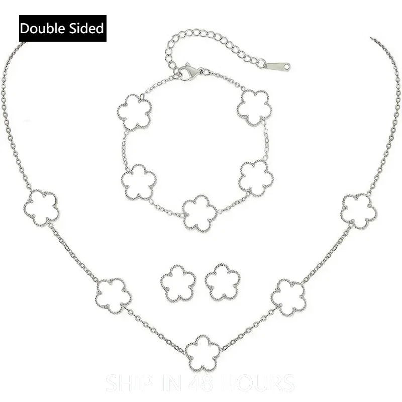 Silver Color Clover Jewelry Set