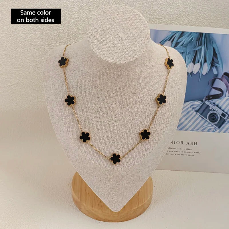 Autumn Winter Women's 10 Flower Pendant Necklace New Stainless Steel Gold Plated Middle Length Clover Sweater Chain Necklaces