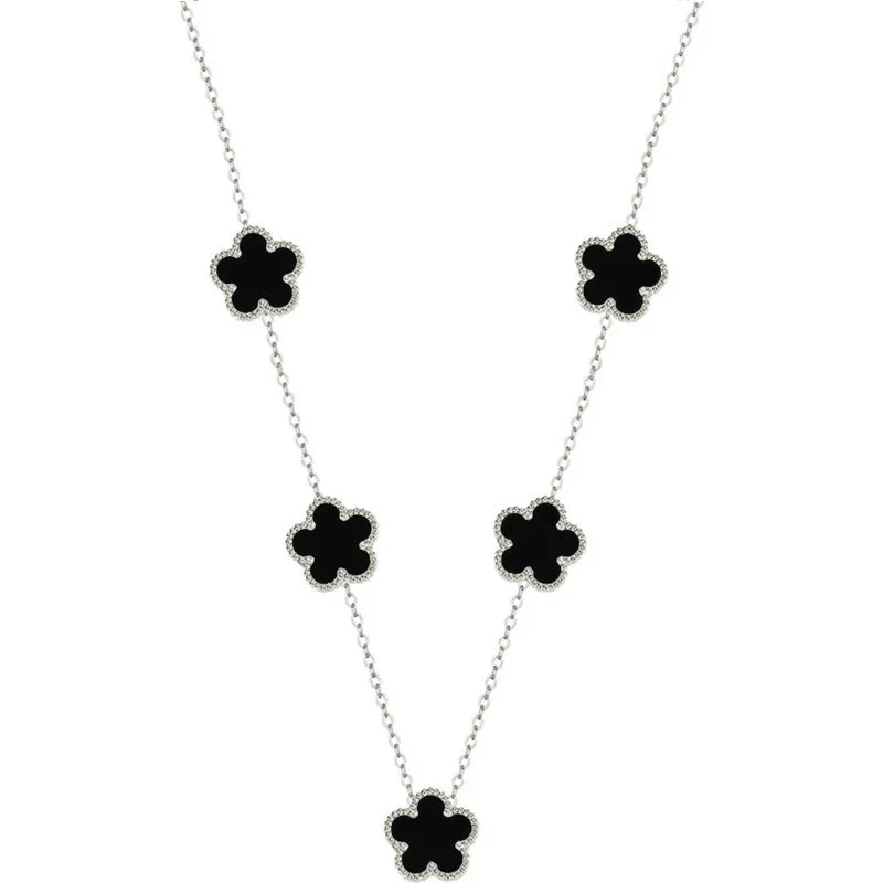 Lucky Clover Necklace for Women Girls Stainless Steel Jewelry Elegant White Black Blue Red Green color Flower Pendant Necklaces