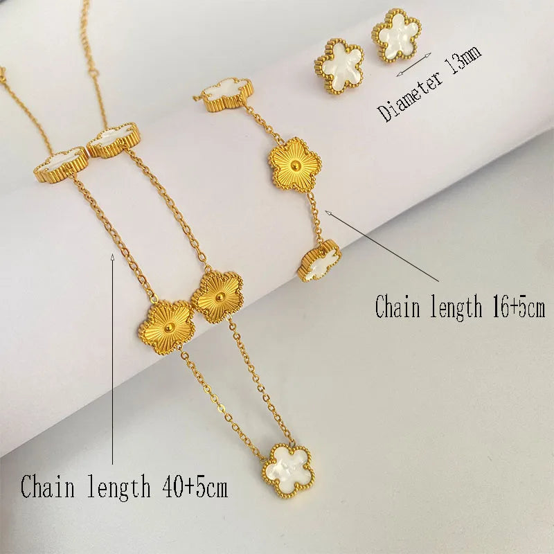 Stainless Steel Double Sided Five Folower Clover Bracelet for Women Girls Fashion 2024 New Elegant Charm Bracelets Jewelry Gifts