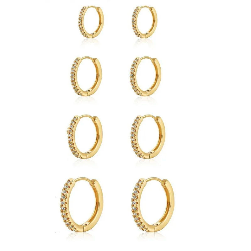 4 Pairs Small 14k Gold plated Hoop Earrings Set Mini Cartilage Helix Sparkling cubic zirconia Huggie Hoop Pack for Women Men