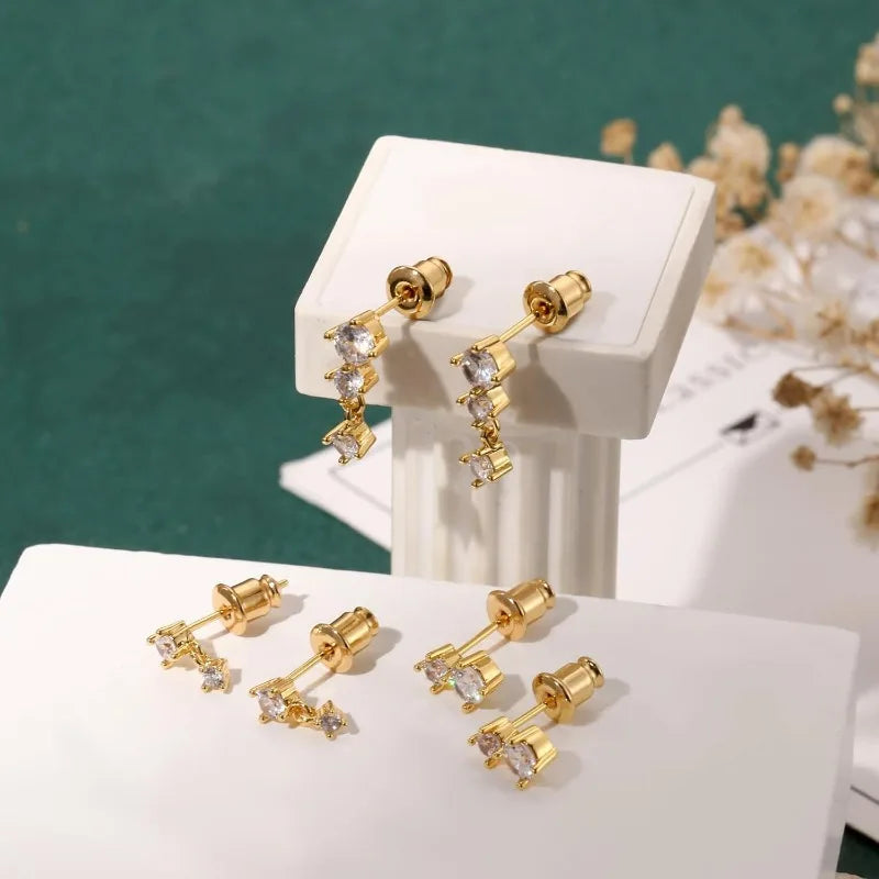 3pcs Dainty 14k Gold/Silver Plated Huggie Earrings Set for Women Hypoallergenic Cubic Zirconia Lightweight Small Stud Earrings