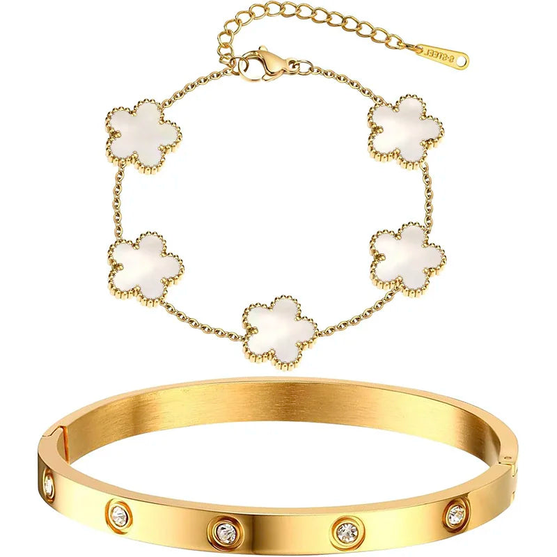 2 Pcs Women's Stackable Gold Bracelets Bangle Jewelry Set