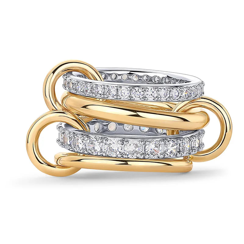 18K Gold Plated Interlocked Stackable Rings for Women Statement Ring Stack Set Gifts Cubic Zirconia Stacking Jewelry
