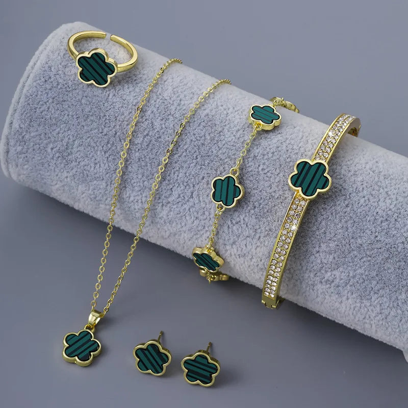 5Pcs Luxury Five-leaf Flower Jewelry Set