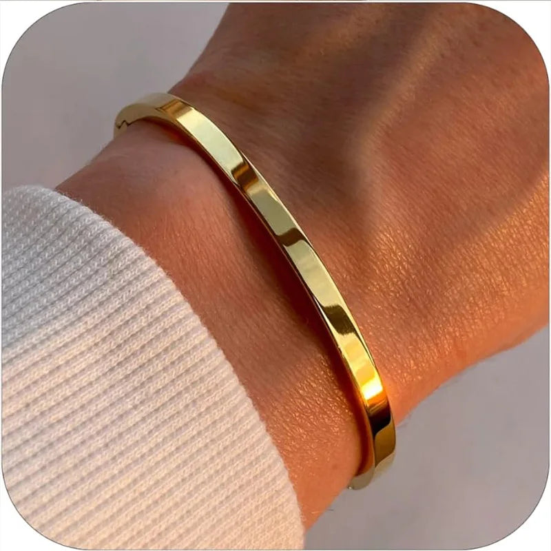 18K Gold Plated Oval Bracelet for Women Jewelry Trendy Love Bangle Stackable Friendship Bracelets Christmas Birthday Gifts
