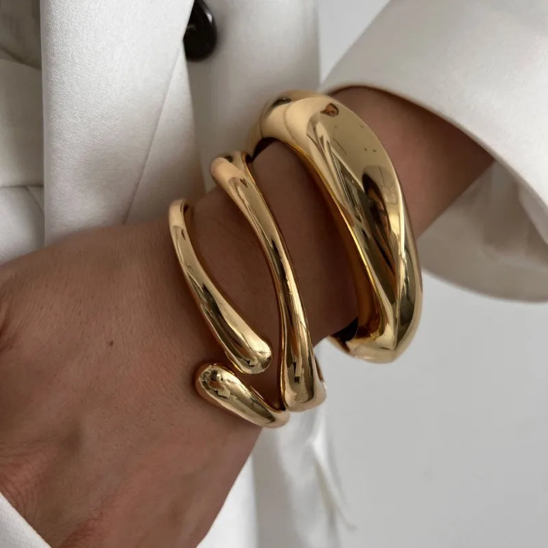 Chunky Bangle Bracelets for Women Trendy Gold Silver Color Minimalist Statement Jewelry Hinged Cuff Open Wide Twisted Bangles