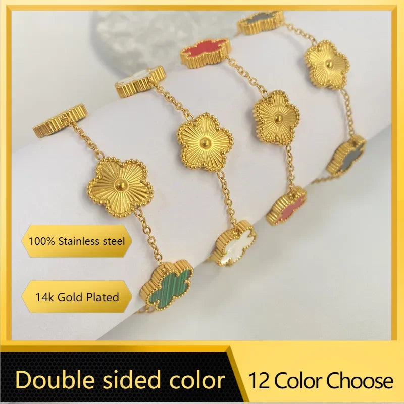 Stainless Steel Double Sided Five Folower Clover Bracelet for Women Girls Fashion 2024 New Elegant Charm Bracelets Jewelry Gifts