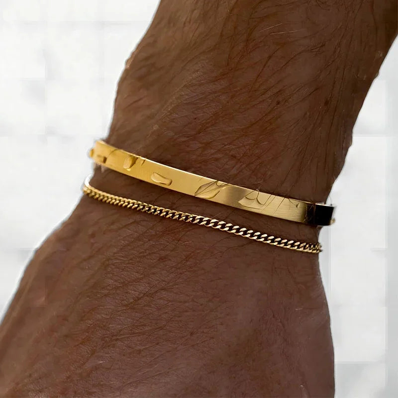 Stainless Steel Punk Men Bracelet Bangle Water Proof 14k Gold Plated Fashion Cuban Link Chain Bracelets Daily Wear Jewelry