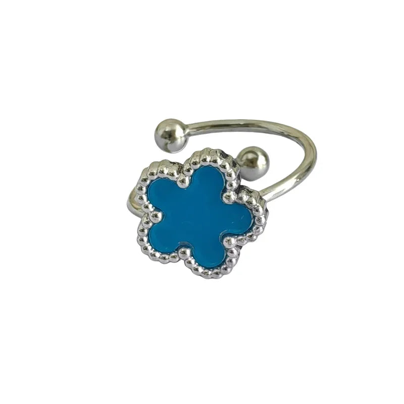 Silver Color Clover Ring for Women Girls Gifts High Quality Stainless Steel Luxury Five-leaf Flower Open Rings Party Jewelry
