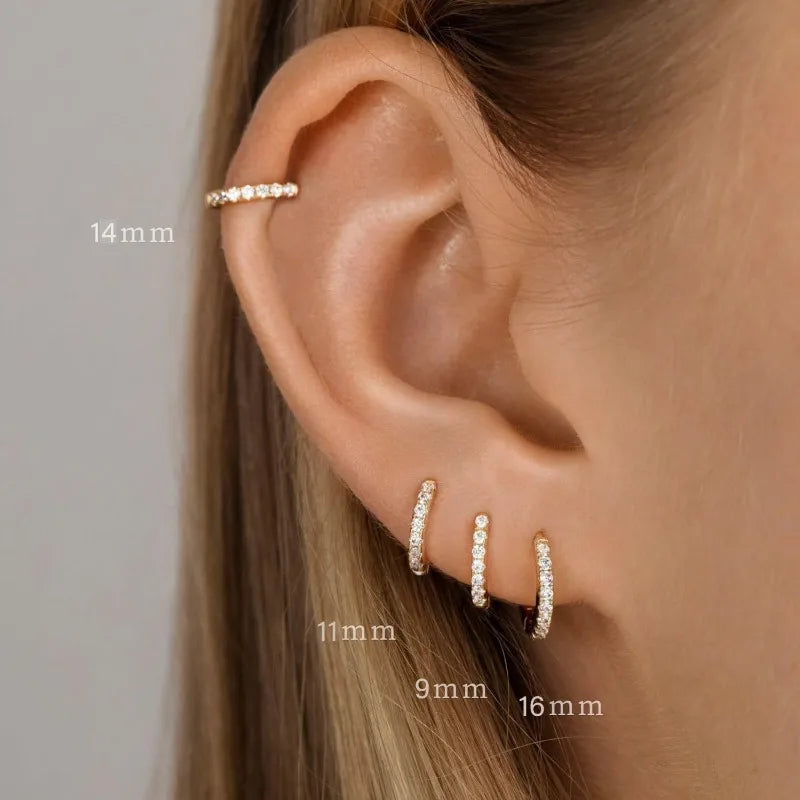 4 Pairs Small 14k Gold plated Hoop Earrings Set Mini Cartilage Helix Sparkling cubic zirconia Huggie Hoop Pack for Women Men