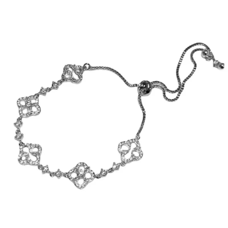 Shine Four-leaf Flower Cubic Zirconia Bracelets for Women Girls Luxury Hollow Designer Elegance Clover Bracelet Jewelry Gifts
